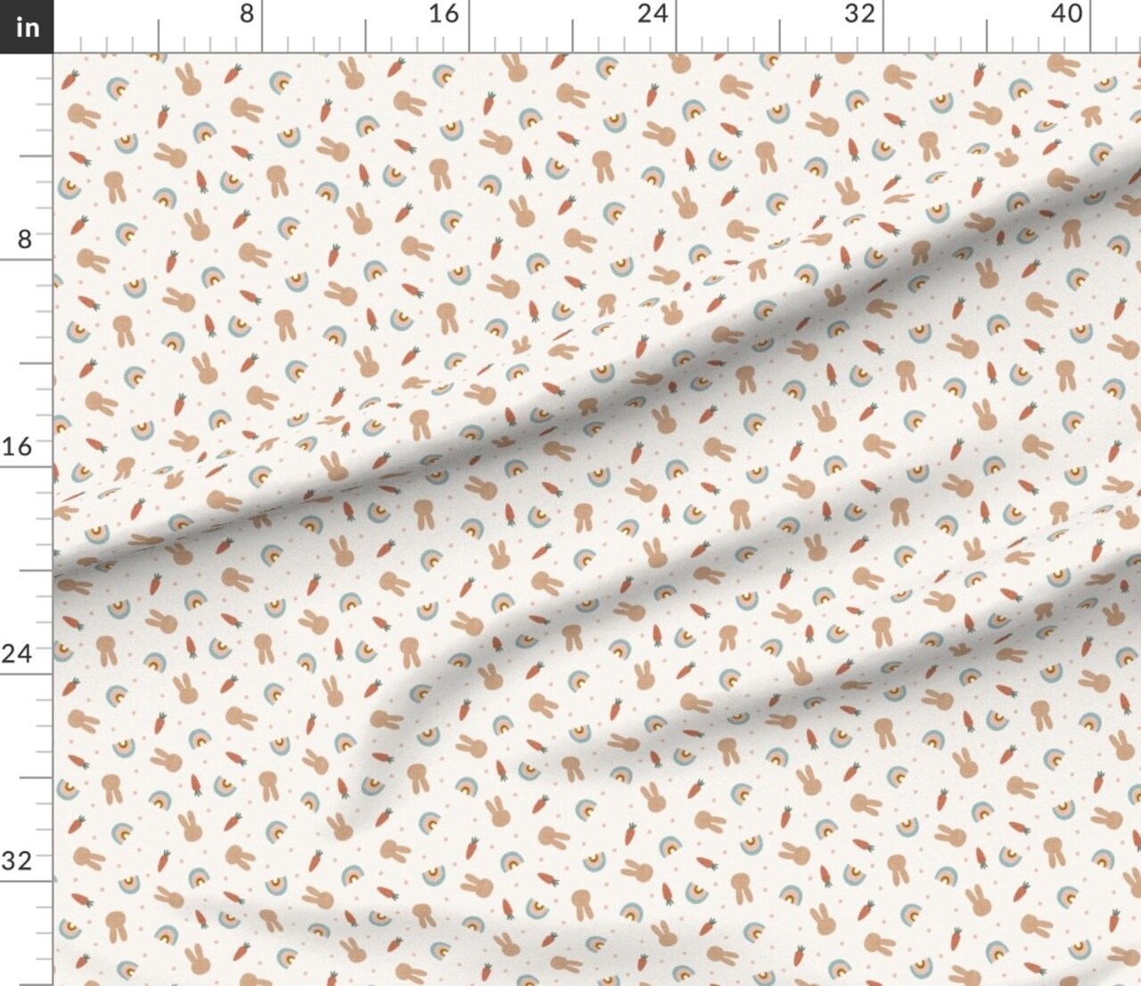 Bunnies Rainbows Earthy Neutrals Cream Spring Easter Lad Bunny Carrot Boho Custom Printed Fabric by Spoonflower Various Fabrics by the Yard or Fat Quarter
